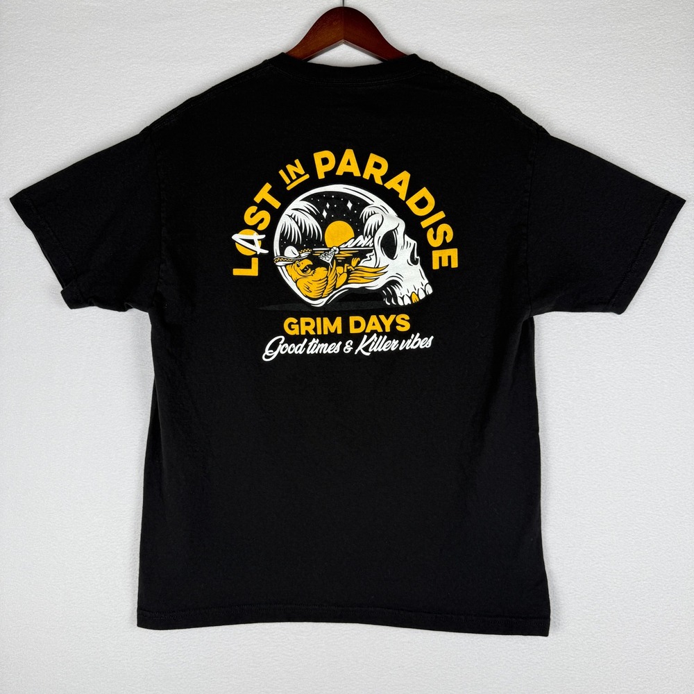 Grim‎ Days T-Shirt Mens L Black Short Sleeve Lost in Paradise Skull Good Times